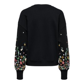 ONLY Women's Onlbrooke L/S O-Neck Flower SWT Sweatshirt, Black/Print:sleeve flower, S