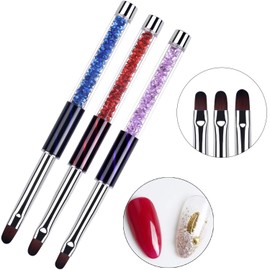 Ycyan 3Pcs Oval Gel Nail Brush Set Rhinestone Handle Professional Nail Art Tools for Polygel UV Builder Gel Nails Extension Size 6/8/10