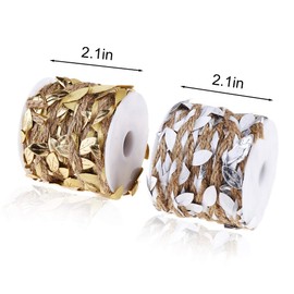 66 Feet Burlap Leaf Ribbon,Jute Twine with Leaves 5mm with Artificial Golden Leaves, Braided Decorated Vine for Art Crafting Home Packing Decoration