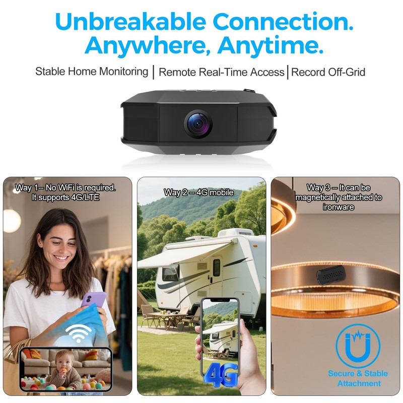 4G LTE Cellular Wireless Camera,Spy Camera,No Need Wifi,4KHD with Video