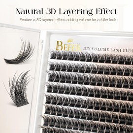 BEFER Lash Clusters, 180 Pcs D Curl Eyelash Clusters 3D Fluffy Volume Individual Lashes Extensions 10-16MM Cluster Eyelash Wispy Cluster Lashes DIY At Home(Enigma,FD09)