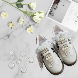 Lospfo 42 Pcs DIY Shoe Charms Set for Sneaker Shoelace Accessories with Faux Pearl Beads Bling Hollow Bead and Wide Lace Shoelaces