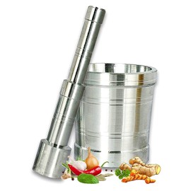 Aluminum Mortar & Pestle Set – Heavy Duty Imam Dasta/Khalbatta for Grinding Spices & Herbs | Okhli Masher for Indian Cooking, Pooja & Home Kitchen Use | Easy to Clean