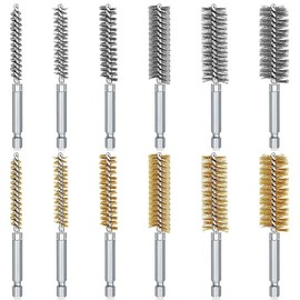 KEWAYO 12pcs Bore Brush Set, 8-19mm Stainless Steel Brass Cleaning Brush, 1/4 Inch Hex Shank Wire Brush, for Power Drill Cleaning