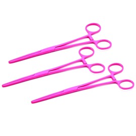 MuskalMed Set of 3 8" Long Pink Color Straight Hemostat Forceps - Stainless Steel Locking Tweezer Clamps - Ideal Hemostats for Nurses, Fishing Forceps, Crafts and Hobby,