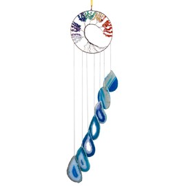 Nupuyai Tree of Life Hanging Ornaments Blue Agate Slices Wind Chime Handmade 7 Chakra Crystal Windchime for Home Window Garden Decoration