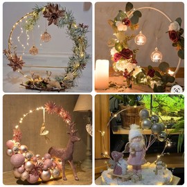 14 Pack Floral Hoop with Stand and LED Fairy Lights 8 Inch Metal Rings for DIY Centerpiece Table Decorations Crafts Macrame Rings Hoop Wreath Dream Catcher Rings Wedding Christmas Wreaths, Gold