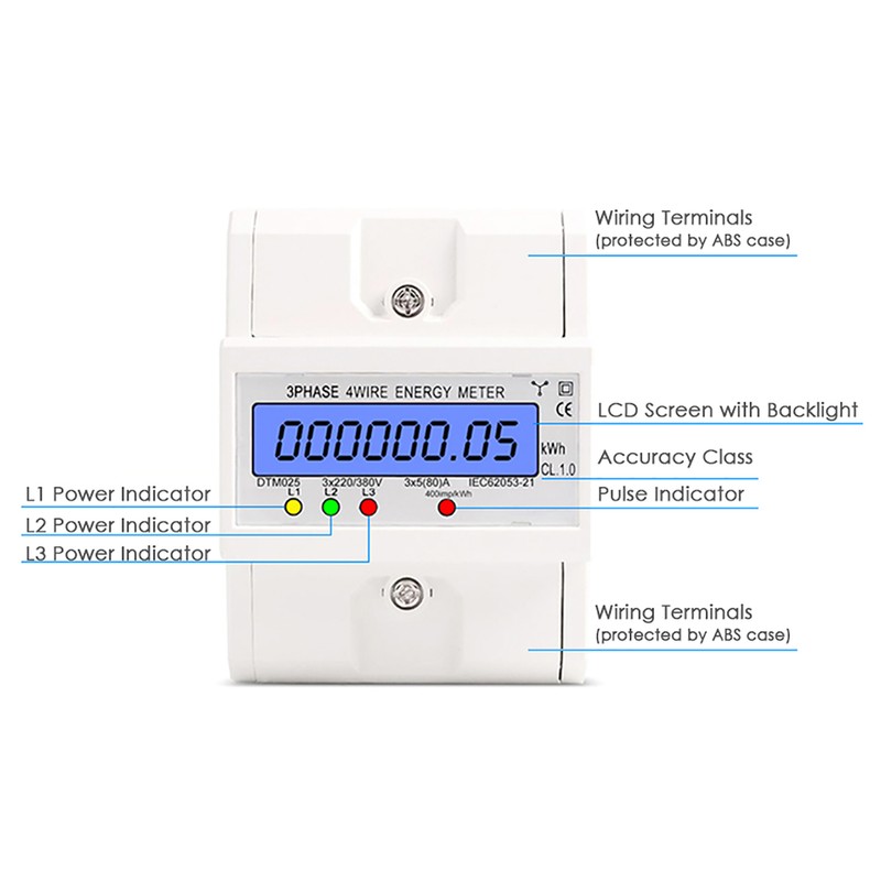 3 Phase 4 Wire Energy Meter 220/380V 5-80A Energy Consumption