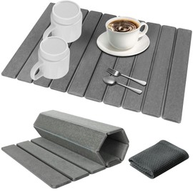 Stone Drying Mat for Kitchen Counter with Towel Sanding Tool,Large Stone Dish Drying Mat Foldable,Absorbent Diatomaceous Quick Dry Stone Mat Kitchen Dishes Bottles Cups Bathroom Any Countertop 24"×16"