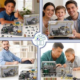 ALEYOOTECHE Building Blocks Military Base Set – City Factory Lab Reaction Station MOC Model with Cannon, Army Mini Figure Compatible Classic Bricks, STEM Toy for Kids 6-12