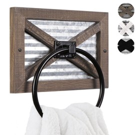 Autumn Alley Rustic Farmhouse Hand Towel Ring for Bathroom, Rustic Hand Towel Holder, Rustic Towel Rack Holder, Wall Mounted, Western Bathroom Decor, Wood Country Decor, Galvanized Metal, Black Ring