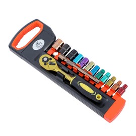 TOPWAY 1/4 Inch Socket Set 14PCs 4-13mm Metric with 24-Teeth Quick-Released Ratchet Wrench and 6" Extension Bar, Chrome Vanadium Steel, Multicolour, Auto Repairing Garage Tool
