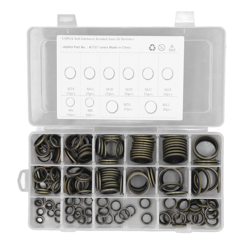 170PCS Set Drain Plug Gasket 10 Sizes Rubber and Metal