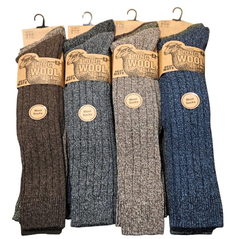 Men's Long Wool Blend Heavy Boot Socks -Warm, Durable &