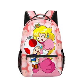 Brainy Princess Backpack 16" Cute Pink Pretty Girls Women Peach Daisy Rosalina Cartoon (Peach)