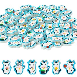 BZaber Cute Cow Mini Erasers - 60Pcs Back to School Gifts for Kids Animal Pencil Top Erasers Mini Cow Cartoon Pattern Eraser for Classroom Activities Rewards Prizes Farm Animal Birthday Party Supplies