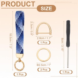 sourcing map Wrist Lanyard Keychain, Stretchy Wristlet Strap Key Chain for Women Men, Cute Braided Keychains Holder for Car Keys Camera Wallet ID Badges Card, Blue White