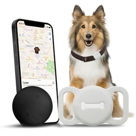 Romansei Dog Tracker, Pet Tracker with Collar Holder, Smart Item Finder Tag, No Monthly Fee MFi Certificated Dog Tracking Device, Works with Find My (iOS Only) White Case