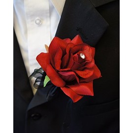 Angel Isabella Pin Corsage-red with Black Ribbon Bow and Rhinesetone. Pin Included