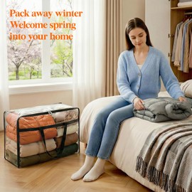 Lifewit 4 Pack Clear Clothes Storage Bags, 60L Plastic Blanket Storage Bag, Vinyl Foldable Moving Bags with Zipper, Closet Organizers and Storage Containers for Bedding, Duvet, Comforter