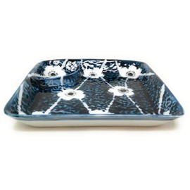 TJ Global Ceramic Square Shape Japanese Sushi for 2 Set, One Plate, Two Chopstick Holders, Two Pairs of Chopsticks, and Two Soy Sauce Dishes, Glazed with Flower Design