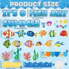 85pcs Summer Ocean Sea Bulletin Board Decorations Under The Sea Tropical Fish Paper Cutouts Back to School Marine Animal Bulletin Board Border Set for Classroom School Chalkboard Wall Decor