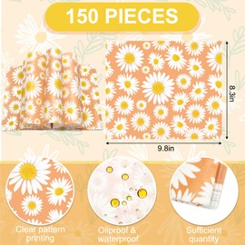 JarThenaAMCS 150Pcs Daisy Orange Wax Paper Spring Flower Deli Paper Pastel Floral Sandwich Wrap Paper Tissue Waterproof Oil-Proof Picnic Liners for Party Kitchen Supplies, 9.8 x 8.3 Inch