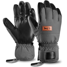MCTi Ski Gloves Men's Waterproof Insulated Snow Gloves Lightweight Warm for Winter Grey