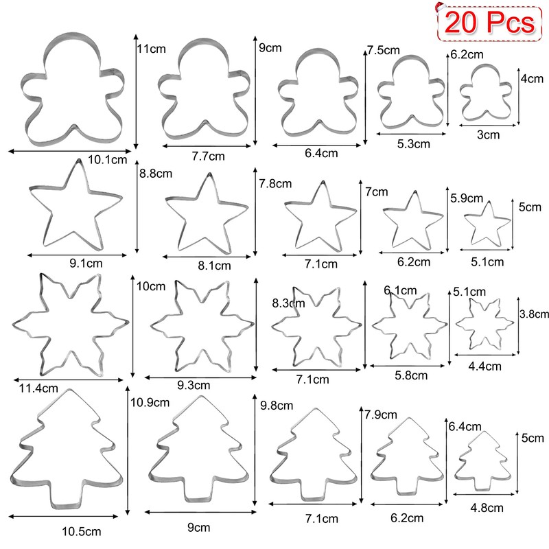 20-Piece Cookie Cutters Christmas Cookie Cutters, Stainless Steel, Cookie Cutters,
