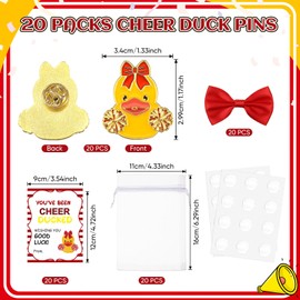 Hoteam 20 Sets Cheer Team Gifts Bulk Cheerleader Duck Pins Brooches You've Been Cheer Ducked Cards with Organza Bags(Red)