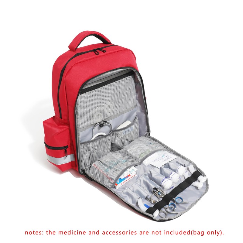 Red Emergency Medical Backpack Empty First Aid Bags First Responder
