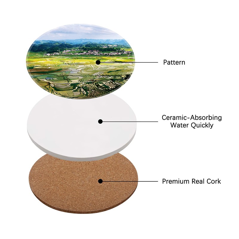 Coasters for Drinks,Field Style,Water Absorbent Ceramic Coasters Base Coaster Set