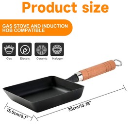 Yuezhongoo Tamagoyaki Pan,Japanese Cast Iron Omelette Pan,Non Stick Square Frying Pan,Universal for Induction/Gas/Stovetop, Easy to Clean & Oven Safe