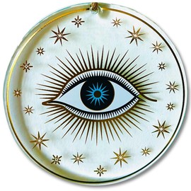 Macroria XXL 7.8" 20cm Clear & Gold One Eye Patterned Handmade Evil Eye Wall Decor - Protection, Good Luck Charm Wall Hanging Ornament - Spiritual Sun Catcher- Ojo Turco & Greek Decor
