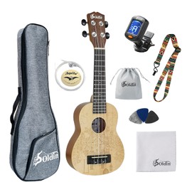 Soldin Artist series Ukulele with Solid Spruce Top and Mahogany Back and Sides Beginner's Kit with Gig Bag、Tuner、Strings、Strap、Picks、Cleaning Cloth. (Tree house, 21")