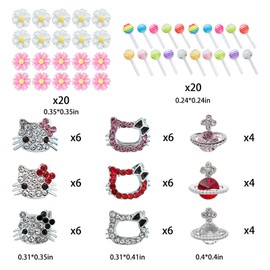 XIYONALI XIYONALI 124PCS Nail Charms for Acrylic Nails,Silver Nail Jewels Cat Bow Planet Gun Dollar Sign Star Cross Resin Flower Candy Nail Accessories for Nail Art Supplies Manicure Craft DIY