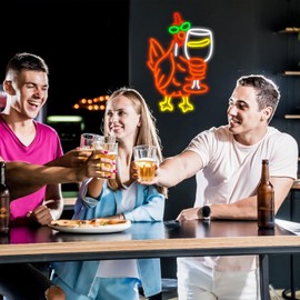 Rooster Neon Sign for Farmhouse Kitchen & Bar Decor - Funny Chicken LED Light for Poultry Lovers, Men's Man Cave, Birthday Party Supplies - Gifts for Chicken Farmers & Country Cafe Decor