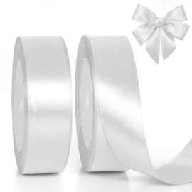 GXFCING White Satin Ribbon 25mm x 46 Meters, 1 inch Wide White Fabric Ribbon for Gift Wrapping, Crafting, Balloons, Presents, Hair Bows, DIY Sewing, Cakes, Weddings, Christmas Decoration (23m/roll)