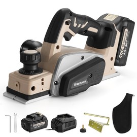 WOODSTARTER Cordless Electric Hand Planer, 15000RPM Brushless Motor, 3-1/4 Inch Planing Width,20V 4.0Ah Battery, Charger, Edge Guide & Dust Bag Included, Ideal for Wood Chamfer & Smooth Finish