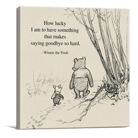 Classic Winnie the Pooh Wall Art Decor Retro How Lucky Am I Quotes Sayings Canvas Painting Pictures Framed Print Sign Artwork Ready to Hang (8x8 Inches)