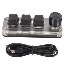 USB Mini 3 Key Keypad with Knob DIY Programmable Type C Wired Connection Blue Switch One Handed Keypad for Gaming Black