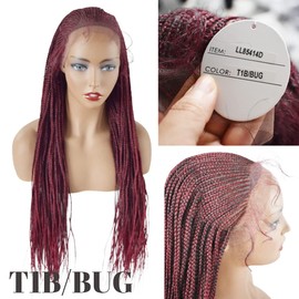 Curve Hair Micro Box Twist Hand Braided Soft Swiss Lace Front Wigs for Black Women Natural Lightweight Premium Quality Kanekalon Synthetic with Baby Hair 31 Inches Black Mix Red Color(#T1B/BUG)