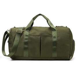 KARRESLY Bolsa deportiva de gimnasio para mujeres u hombres, bolsa de viaje con bolsillo húmedo y compartimento para zapatos para entrenamiento, natación, yoga, Verde Armada (ArmyGreen), free size