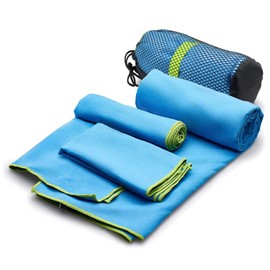 Deportivas Toalla Microfibra Azul Set de 3, Toalla Deportiva Secado Rápido, Toalla natacion Super Absorbente Toalla Gym de Baño Suave y Ligero para Natacion, Deporte, Baño, Viajes, Yoga (Azul)