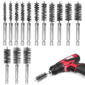Pack of 14 Wire Brush Drill, 8-25 mm, Various Sizes, Cylinder Brush, Heating Boiler Brush, Stainless Steel Boiler Brush with Hexagonal Bar, 1/4 Cylinder Brush for Polishing Grinding, Hammer Drills