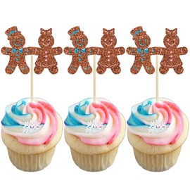 24 piezas de adornos de Navidad para magdalenas de jengibre con purpurina para hombre de jengibre con purpurina Hay algunas púas de Ho Ho Hos para decoración de pasteles de Navidad para Navidad con temática de Año Nuevo y suministros de fiesta