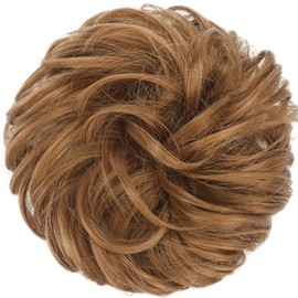 FESHFEN Messy Bun Hair Pieces - Large Wavy Curly Elastic Hair Bun Scrunchies Ponytail Extensions Synthetic Chignon Hairpieces for Women, Strawberry Blonde 1.94oz
