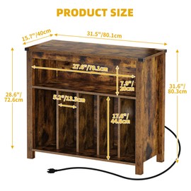 DWVO Large Record Player Stand with Power Outlets & LED Lights, Turntable Stand with Display Shelf Holds Up to 120 Albums, Vinyl Record Storage Table for Living Room, Bedroom, Brown