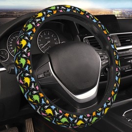Dino - Funda de volante con diseño de dinosaurios de dibujos animados para mujeres, hombres y niñas, accesorios de automóvil, decoración antideslizante, de neopreno, para volante de automóvil,