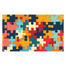 CYYBZZ 5X3FT Color Jigsaw Puzzle Pattern Photography Backdrop Puzzle Design Theme Background Blue Red Orange Birthday Party Baby Shower Decoration Banner Adult Children Photography Props 213061